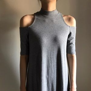 Cutout shoulder ribbed knit dress in grey