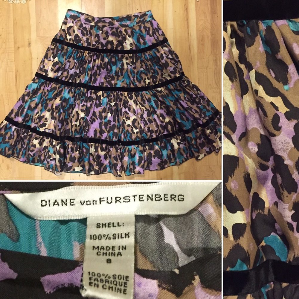 Diane von Furstenberg Silk Leopard Print Skirt 6