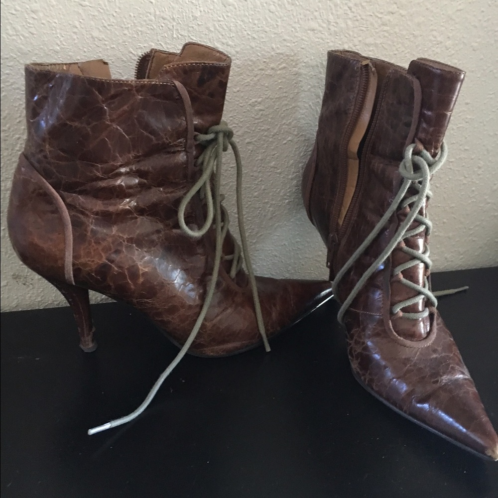 Brown leather lace up boots