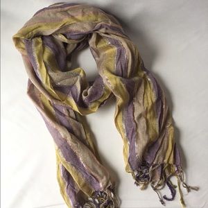 Purple and yellow-green striped scarf