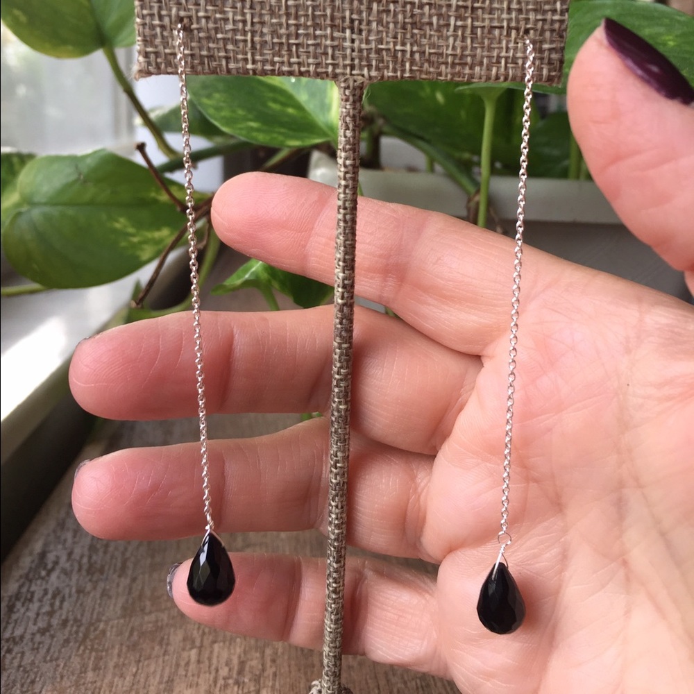 Black Onyx Sterling silver threader Dangles