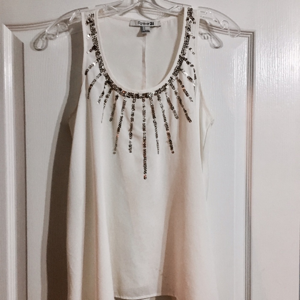 Forever 21 Size S Silver Sequin Top