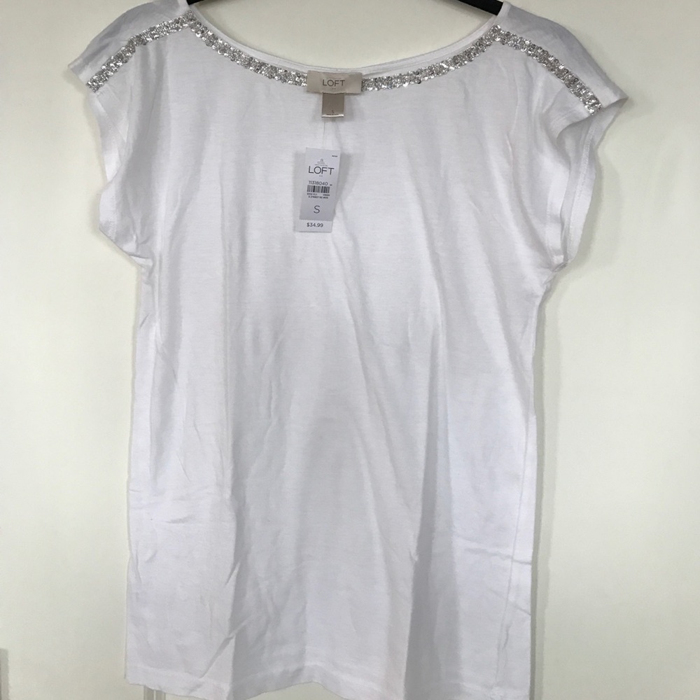 LOFT Boatneck Tee with embellished neck, Small