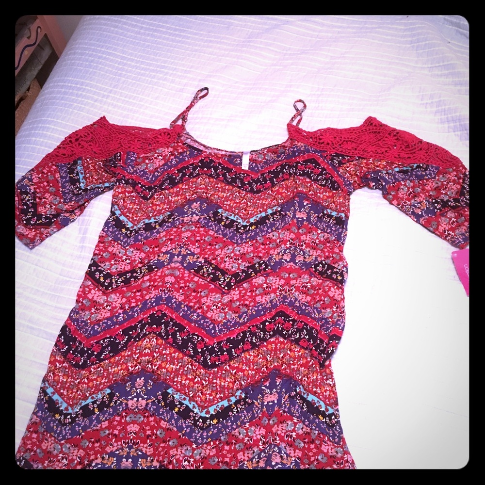 Boho style cold shoulder dress