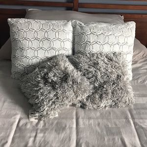 Bundle! Furry Silver Grey Decorative Pillow