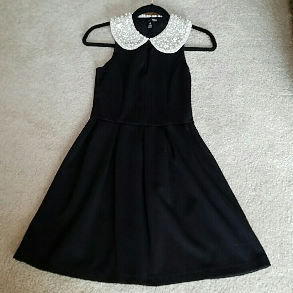 Black dress with pearl & beaded statement collar