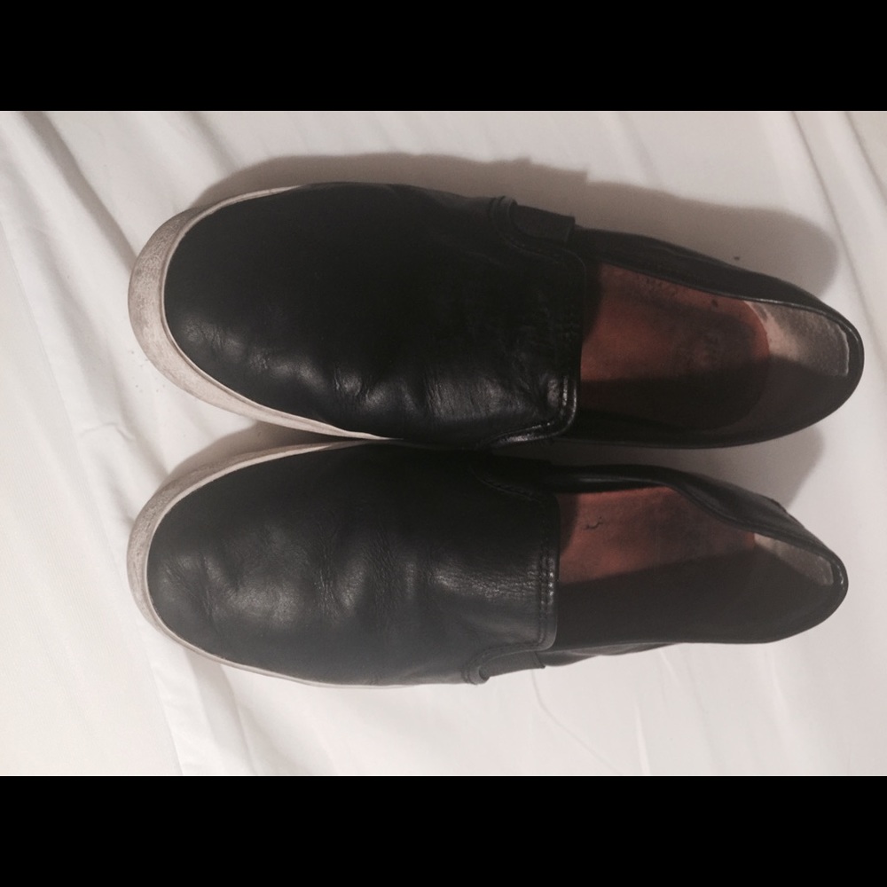 Distressed Leather Frye Slip on Sneakers.