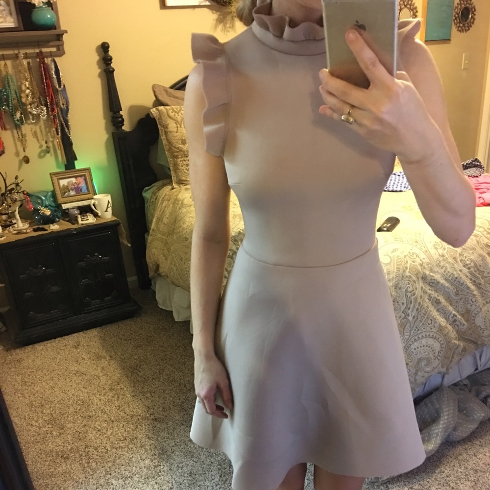 Taupe tan ruffle Charlotte Russe scuba dress