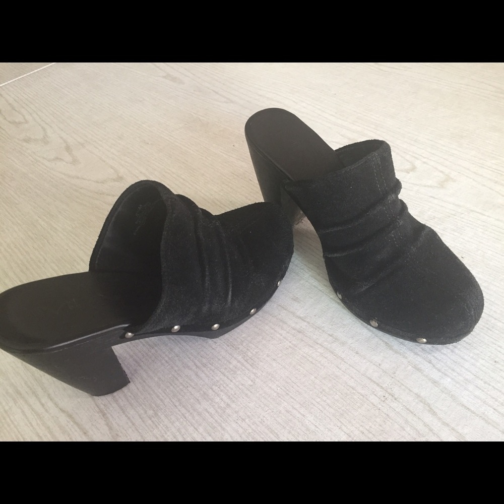 Black suede clogs