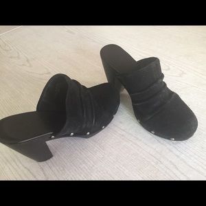 Black suede clogs