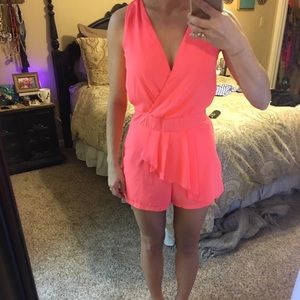 Coral neon romper with v neck