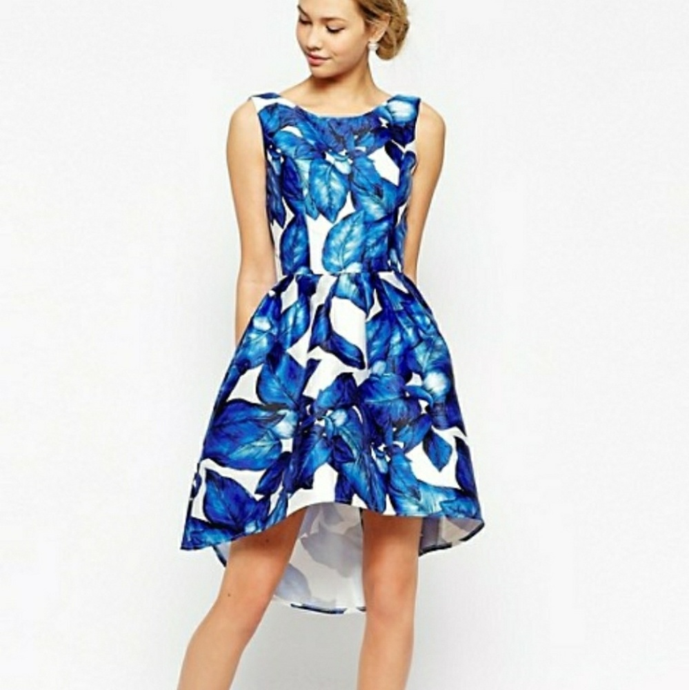 Chi Chi London Blue Floral High Low Dress