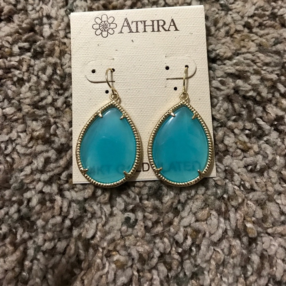 Teal and gold earrings