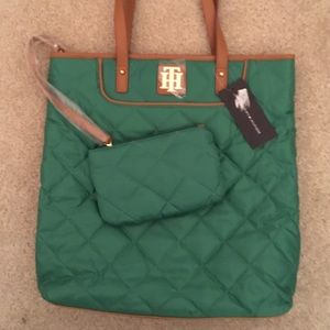 Tommy Hilfiger Quilted Tote w Wallet -Kelly Green
