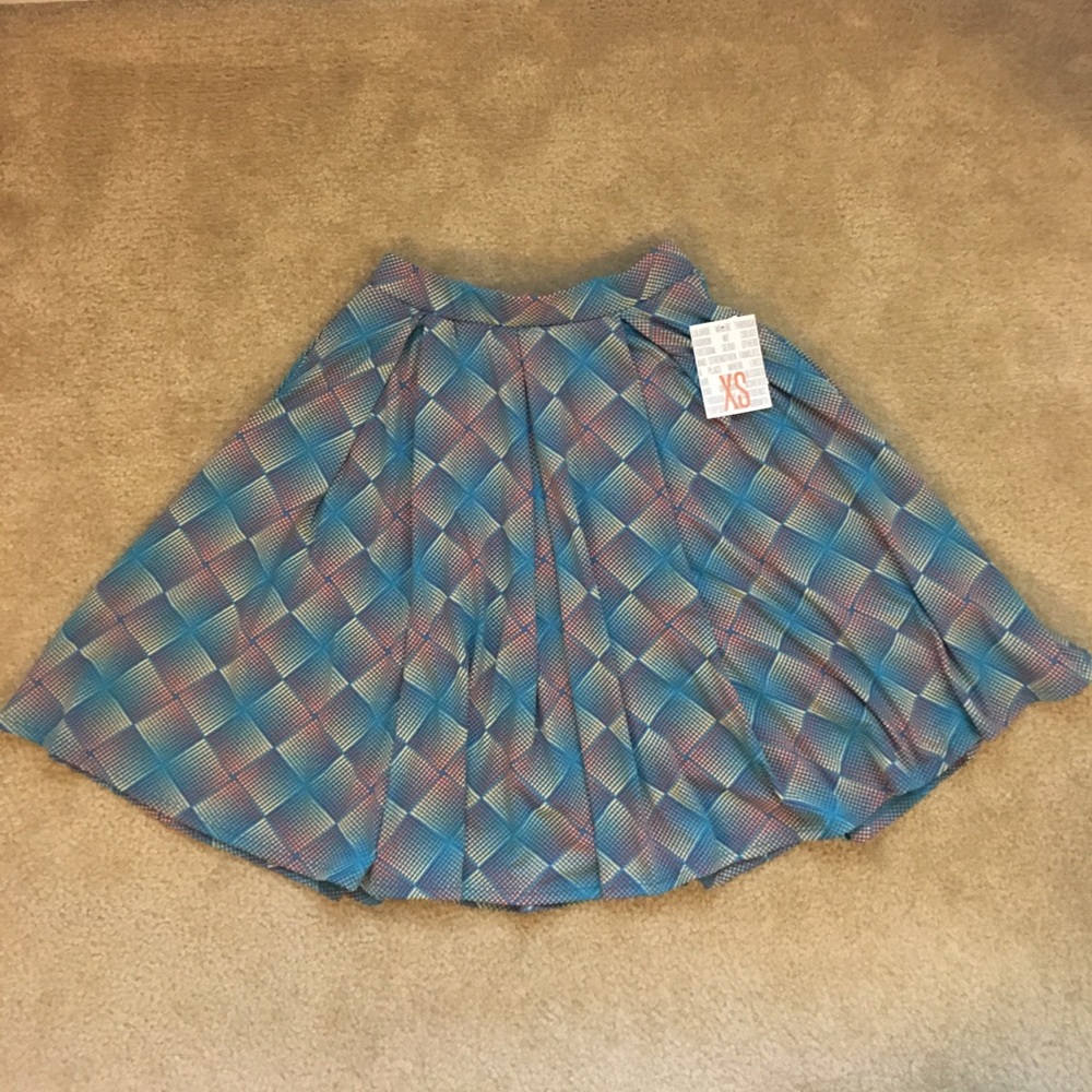 Lularoe Madison Skirt XS NWT Blue, Pink, Yellow