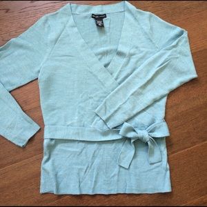 Light Blue Belted Wrap Sweater