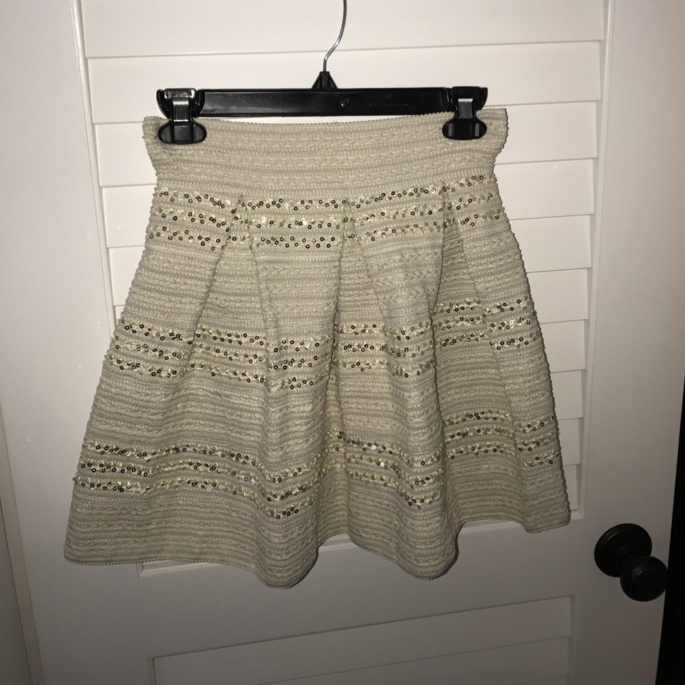 Beige sequined a-line skirt