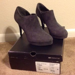 Dark gray charcoal ankle booty heel
