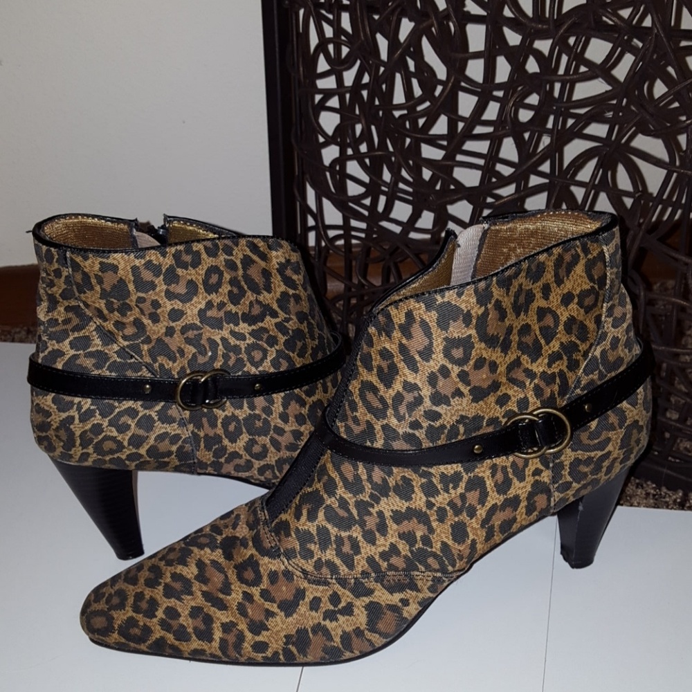 Leopard print boots.