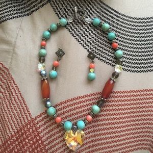 Beautiful Handmade turquoise and coral necklace
