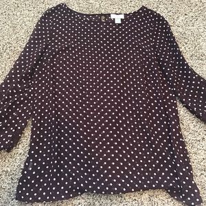 Burgundy top with white polka dots