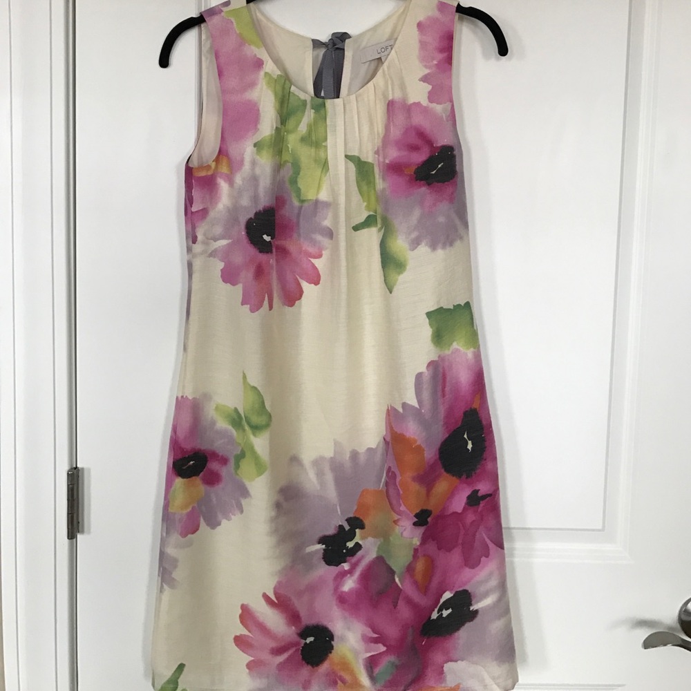 LOFT Watercolor floral print sheath, Size 2