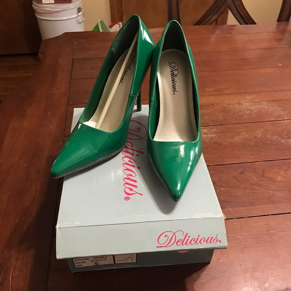 Green pointy heels. Delicious brand