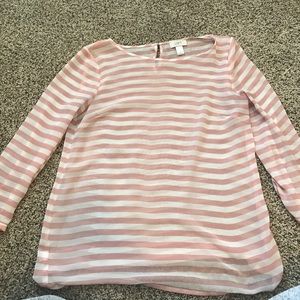 Pink/white striped sheer blouse