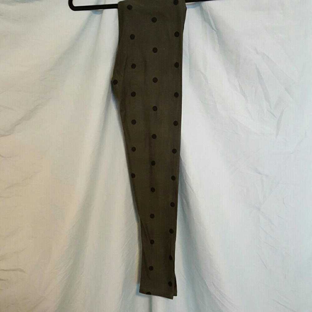 NWOT Lularoe OS Leggings Polka Dot Green/Black