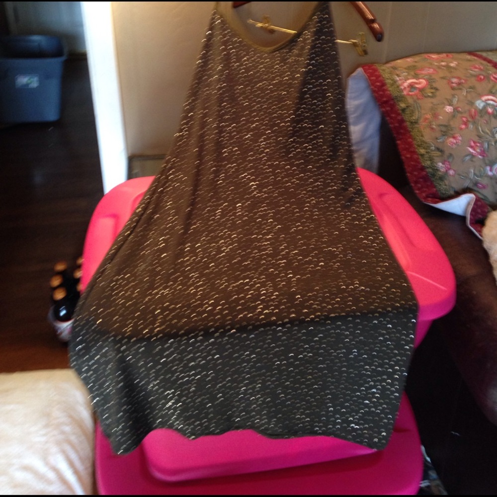 Betsey Johnson Khaki Green Dress w Gold Sparkles