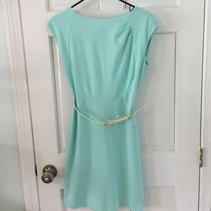 Tiffany blue dress with cream colored skinny belt
