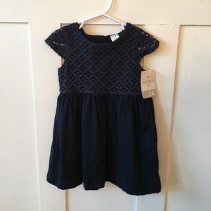 NWT Baby Girl Navy Dress with Adorable Crochet Top