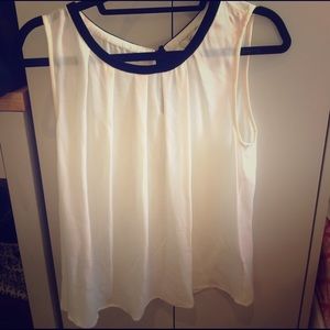 White Silk with Black velvet Trim Joie top