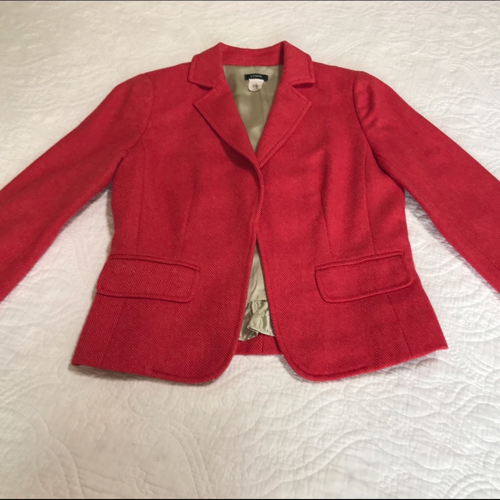 Red J.Crew Wool Herringbone Blazer