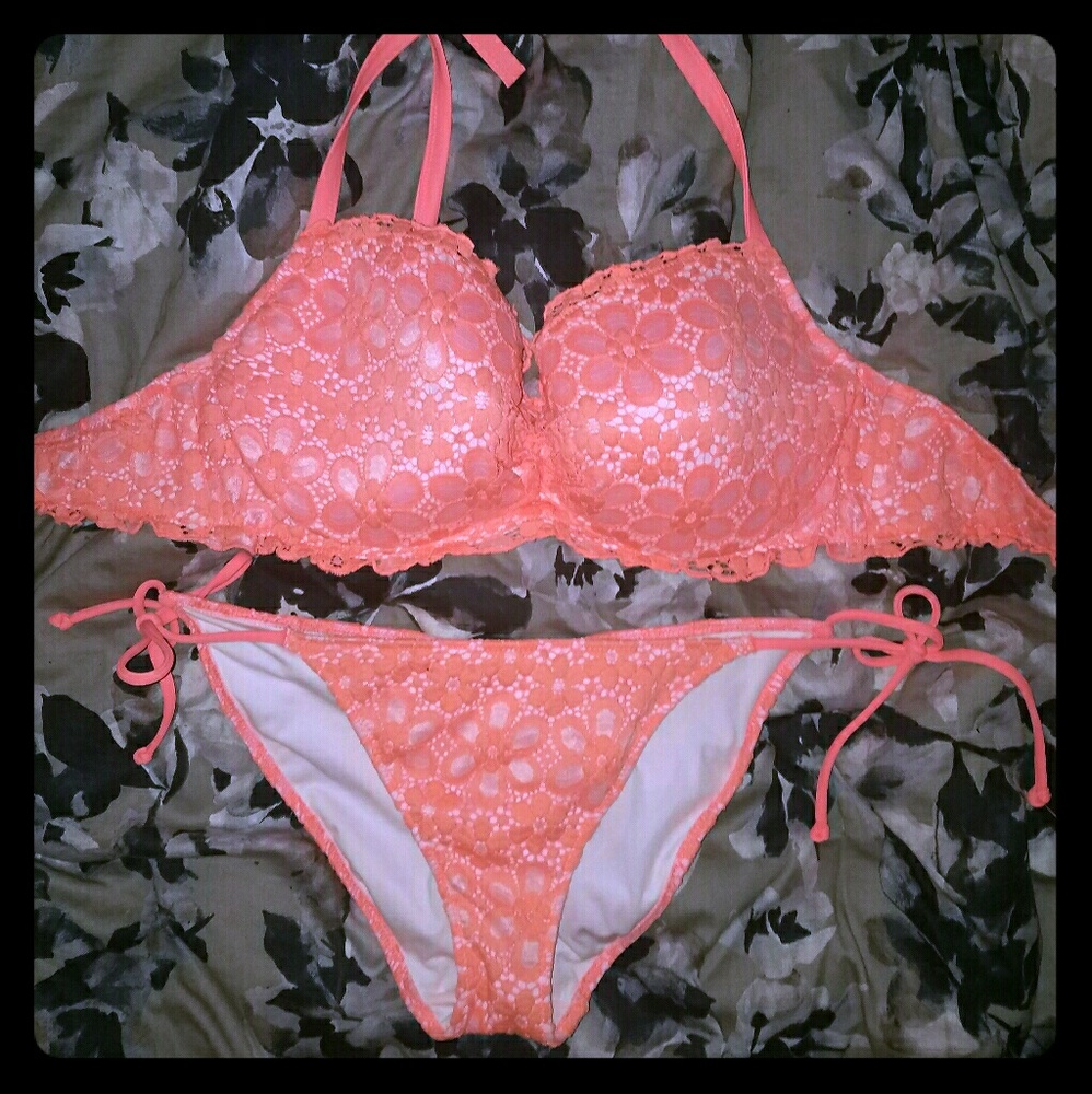 VS 36dd coral lace bikini