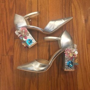 Cutest silver + embellished block heels