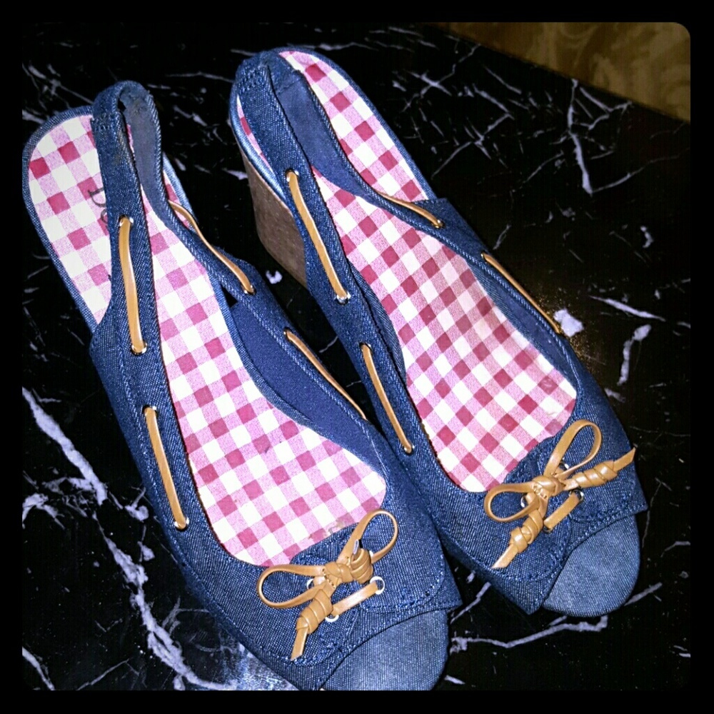 Denim & Cork Wedge Slingbacks