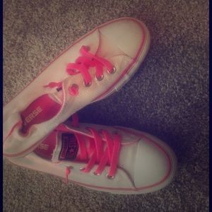 Neon pink and white Converse