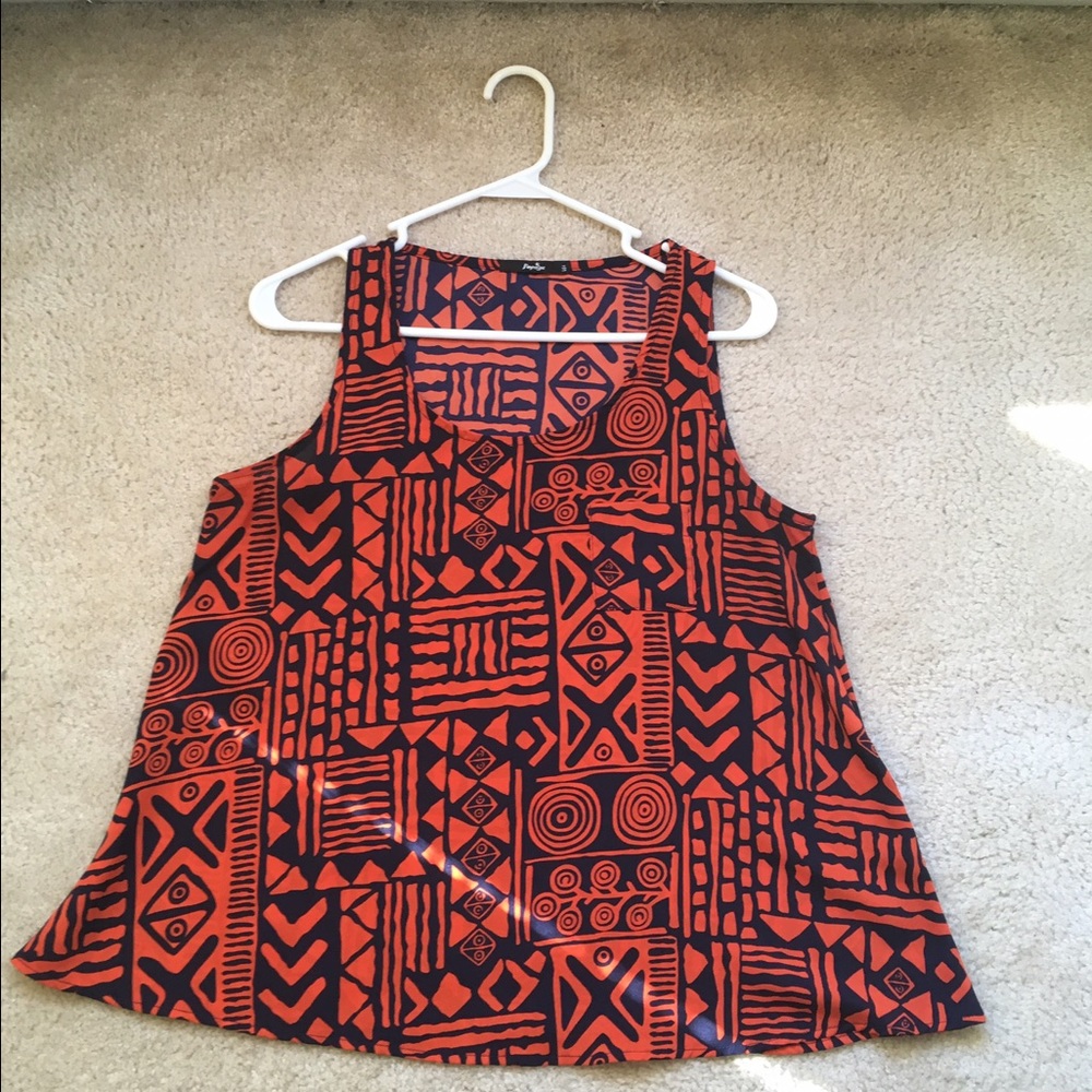 Papaya tribal Aztec top Blue orange M