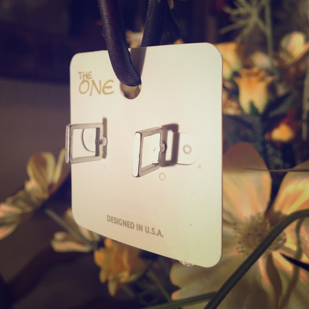 Silver square post earrings