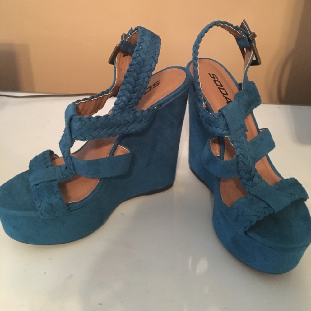 Teal Suede Wedges