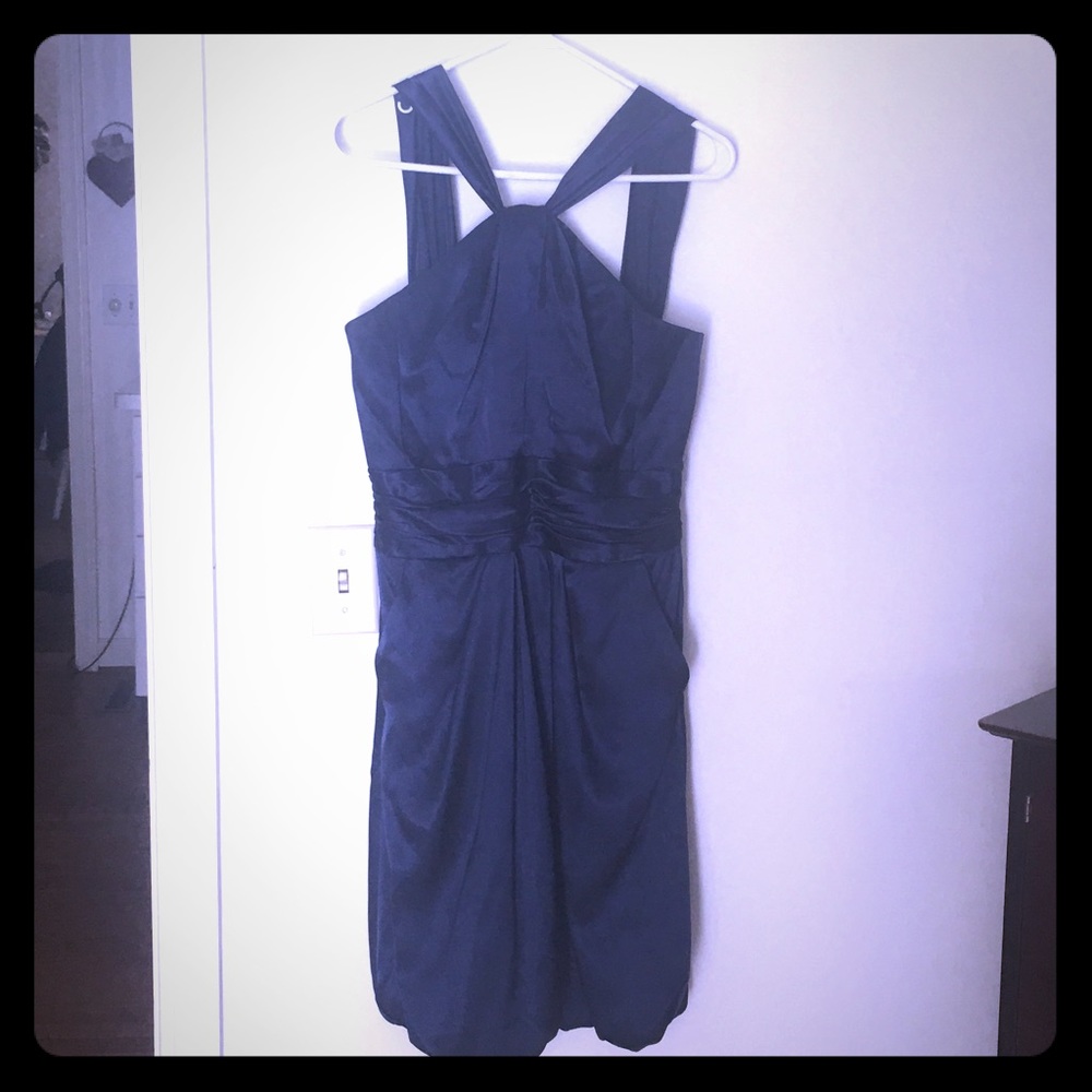 David's Bridal Y Neck Charmeuse Dress w/Bubble Hem