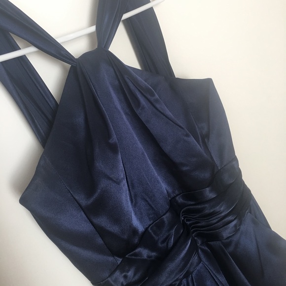 David's Bridal Y Neck Charmeuse Dress w/Bubble Hem - Picture 2 of 4