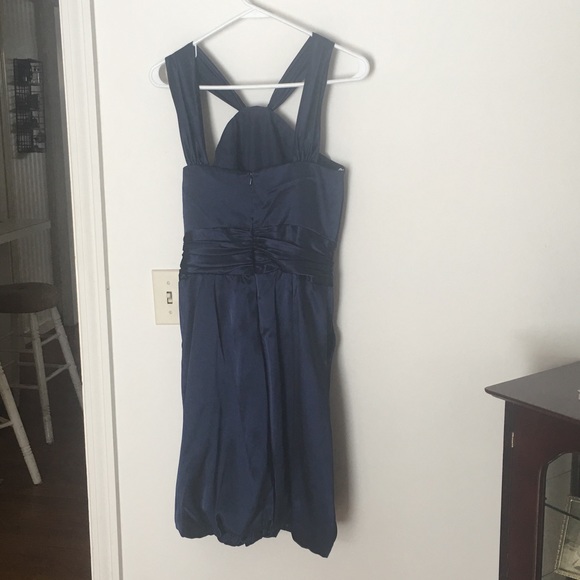 David's Bridal Y Neck Charmeuse Dress w/Bubble Hem - Picture 3 of 4