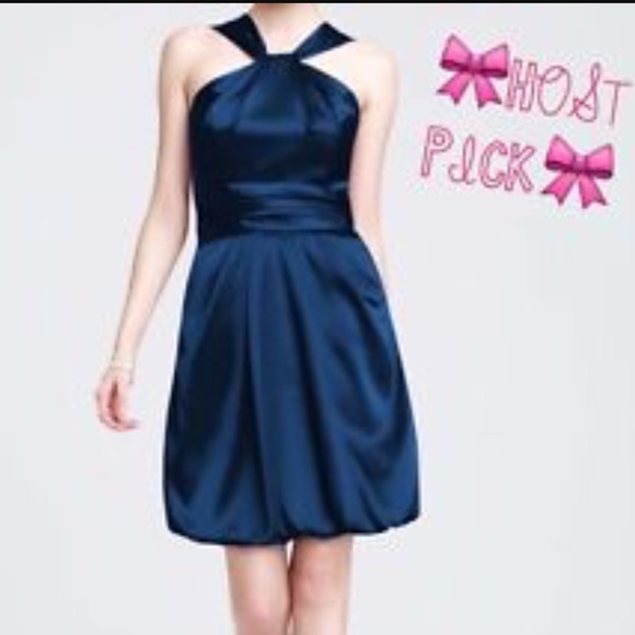 David's Bridal Y Neck Charmeuse Dress w/Bubble Hem - Picture 4 of 4