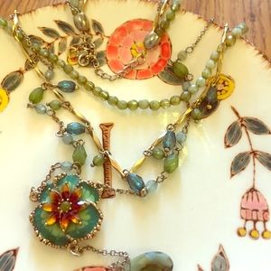 Green multi strand necklace