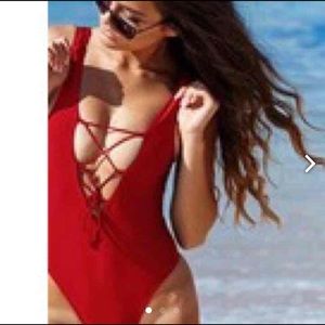 Red tie up front swim suit (new never worn)
