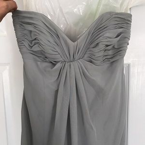 Grey floor length strapless bridesmaid dress