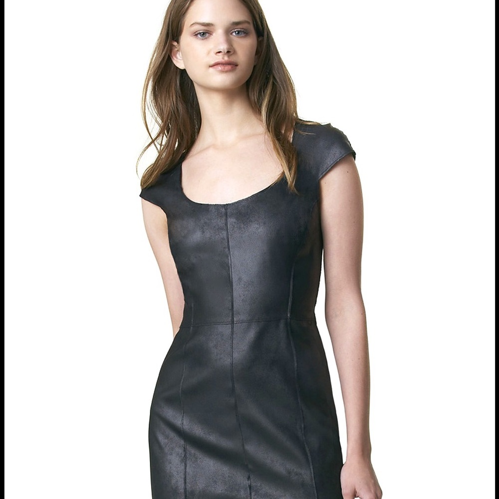 GRAHAM &SPENCER Soft Black Lambskin Sheath Dress