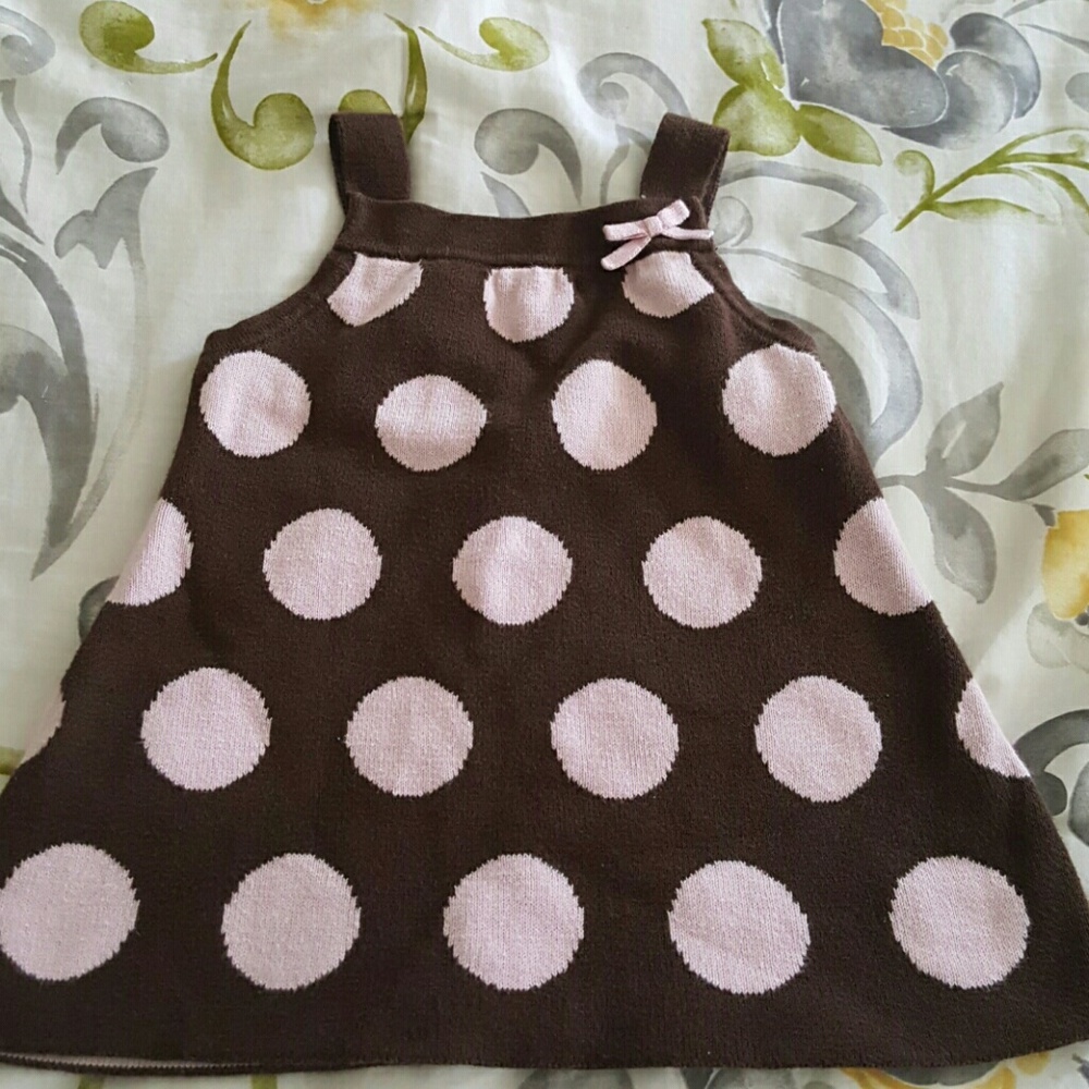 Adorable brown pink polka dot sweater dress